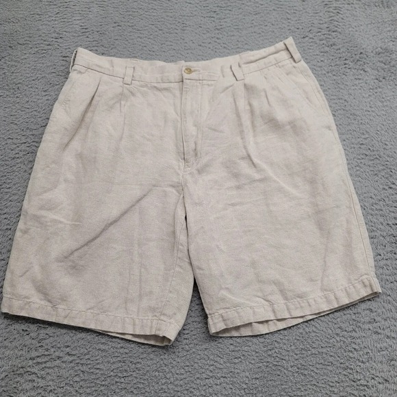Caribbean‎ Shorts Mens 36 Tan Linen Blend Pleated Lightweight Casual Pockets - Picture 1 of 9